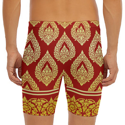 Traditional Thai Pattern Print Men's Long Boxer Briefs