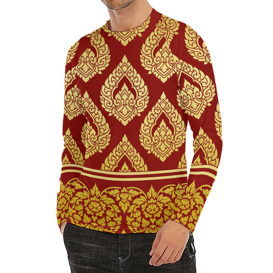 Traditional Thai Pattern Print Men's Long Sleeve Rash Guard