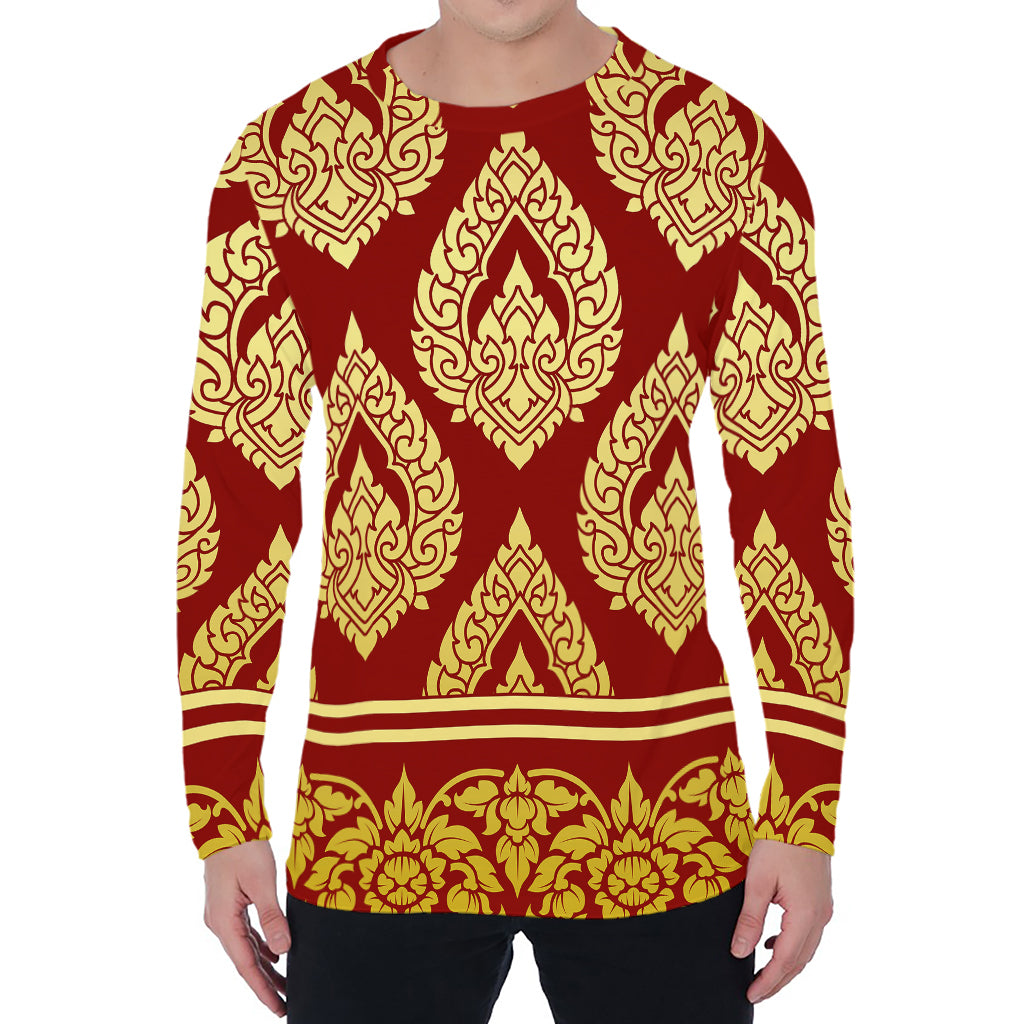 Traditional Thai Pattern Print Men's Long Sleeve T-Shirt