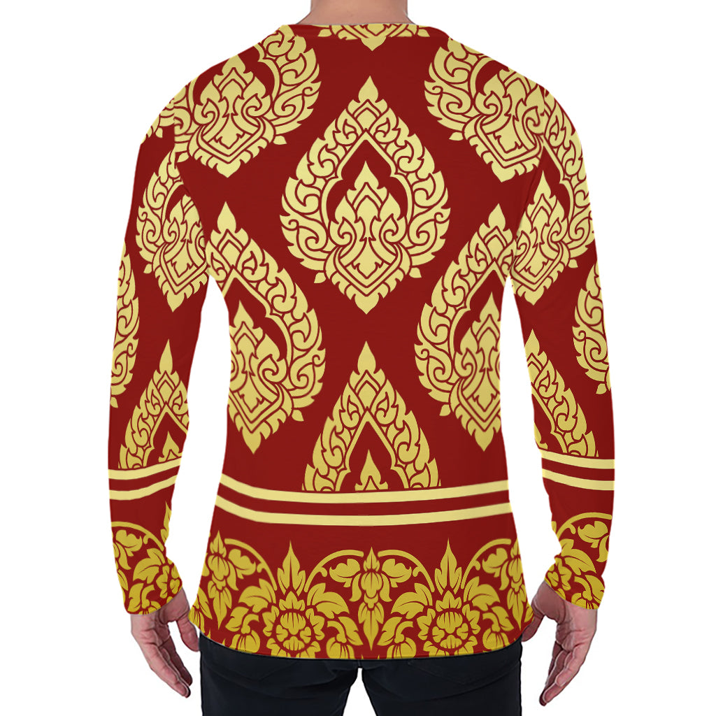 Traditional Thai Pattern Print Men's Long Sleeve T-Shirt