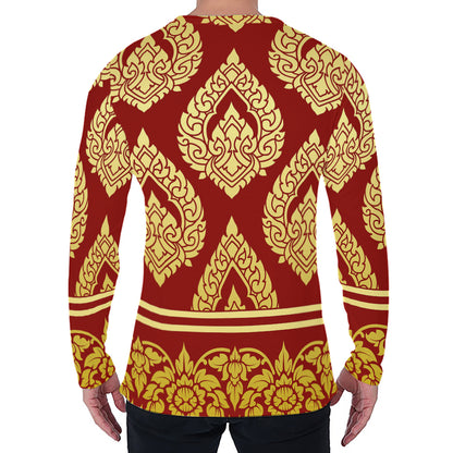 Traditional Thai Pattern Print Men's Long Sleeve T-Shirt