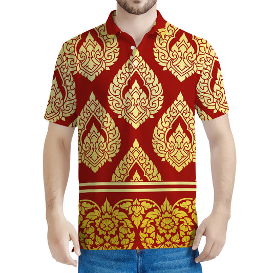 Traditional Thai Pattern Print Men's Polo Shirt