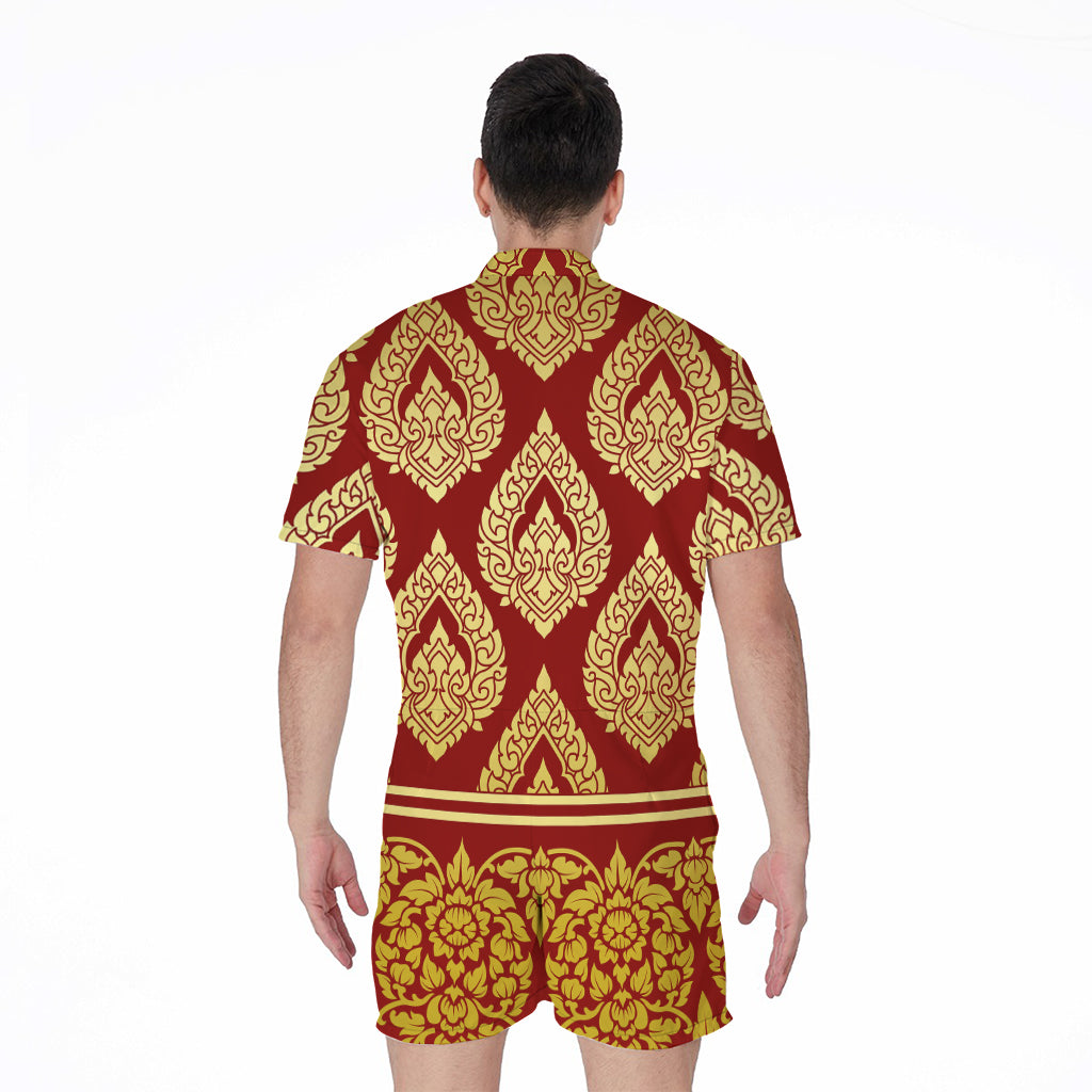 Traditional Thai Pattern Print Men's Rompers