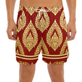 Traditional Thai Pattern Print Men's Split Running Shorts