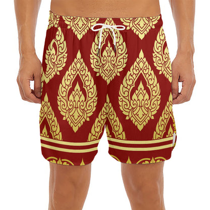 Traditional Thai Pattern Print Men's Split Running Shorts