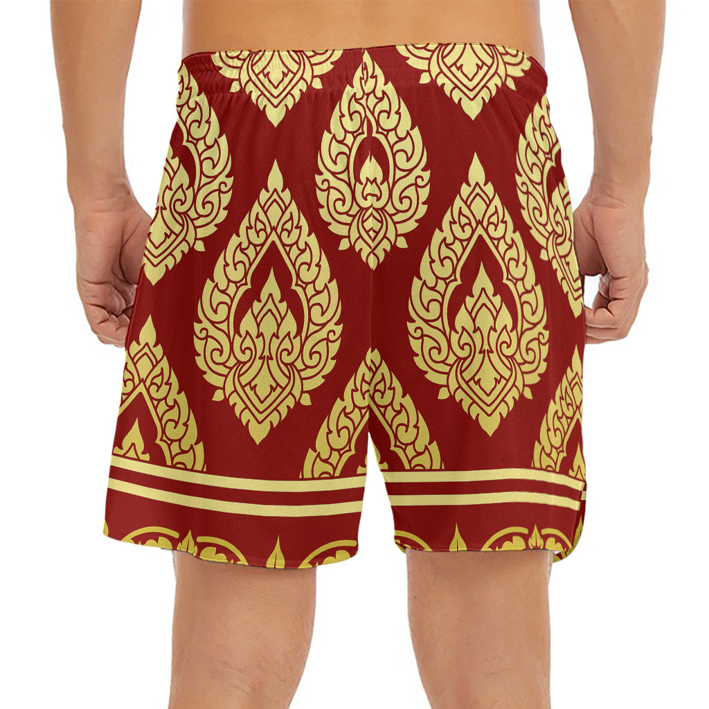 Traditional Thai Pattern Print Men's Split Running Shorts