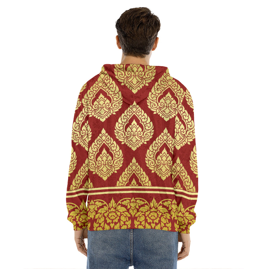 Traditional Thai Pattern Print Men's Velvet Pullover Hoodie