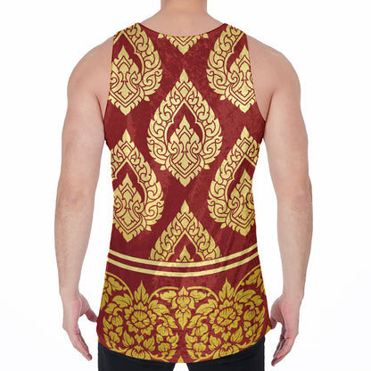 Traditional Thai Pattern Print Men's Velvet Tank Top