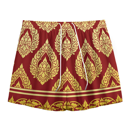Traditional Thai Pattern Print Mesh Shorts