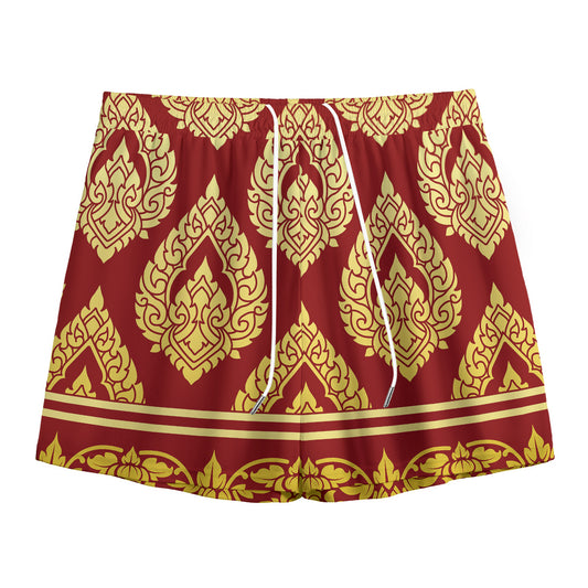 Traditional Thai Pattern Print Mesh Shorts