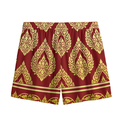 Traditional Thai Pattern Print Mesh Shorts