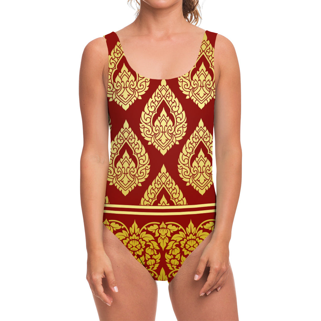 Traditional Thai Pattern Print One Piece Swimsuit