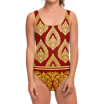 Traditional Thai Pattern Print One Piece Swimsuit