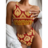 Traditional Thai Pattern Print One Shoulder Bikini Top