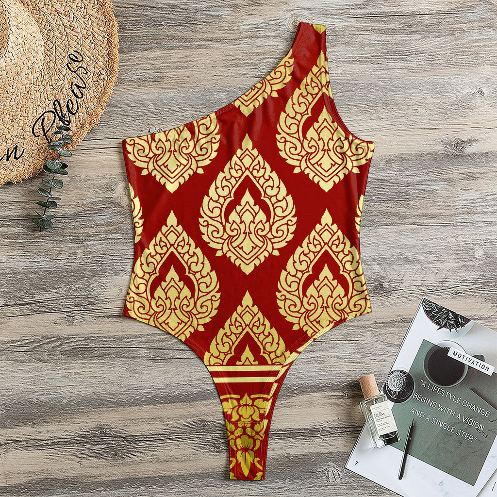 Traditional Thai Pattern Print One Shoulder Bodysuit