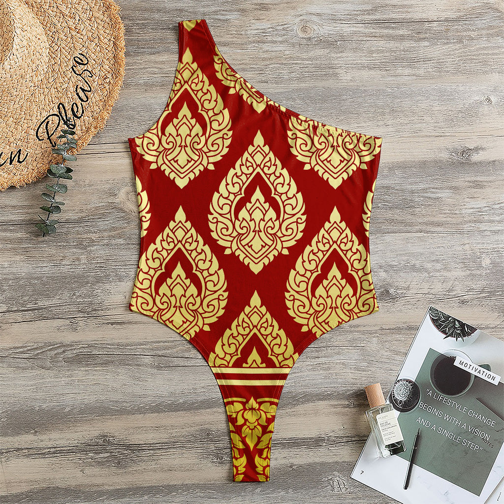 Traditional Thai Pattern Print One Shoulder Bodysuit