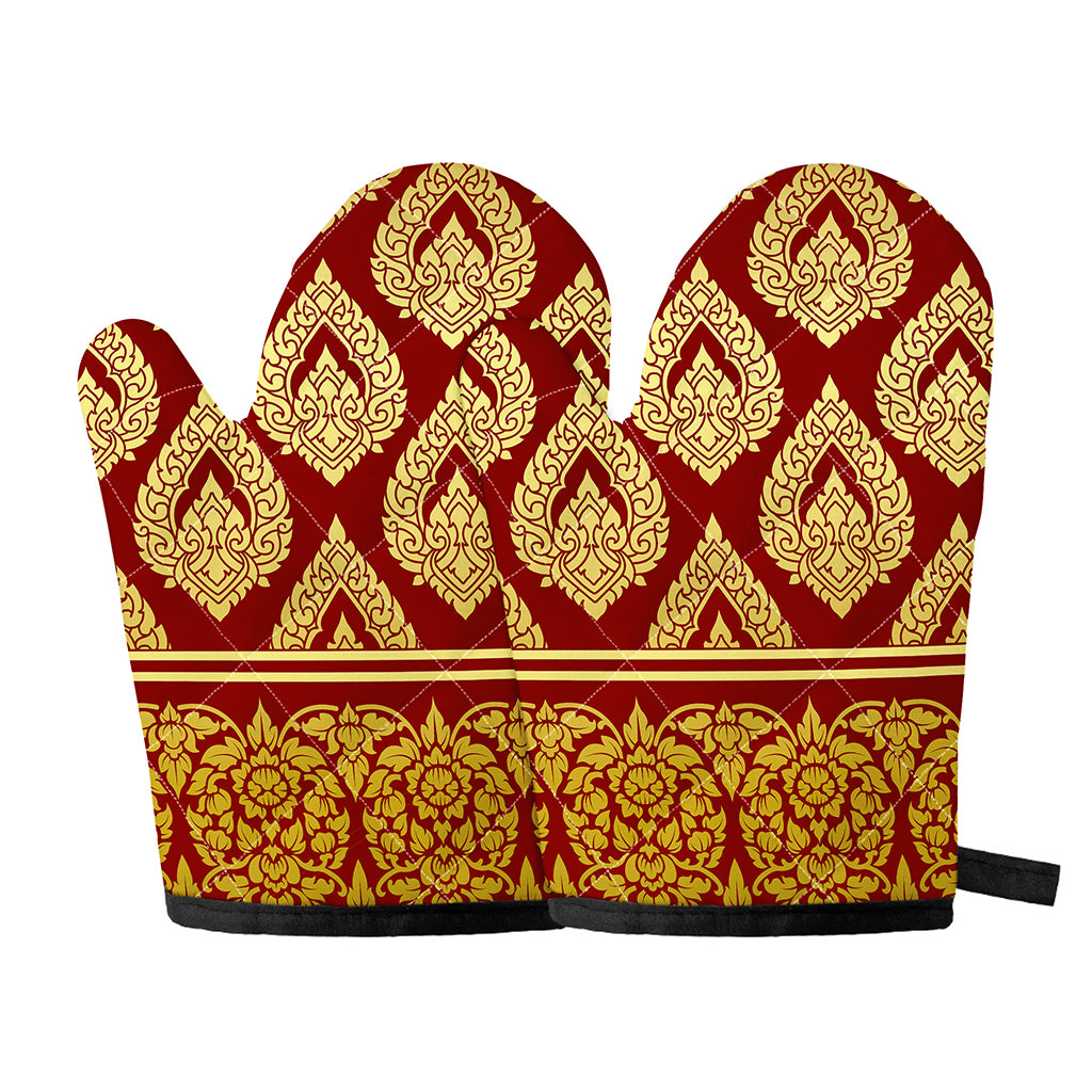 Traditional Thai Pattern Print Oven Mitts