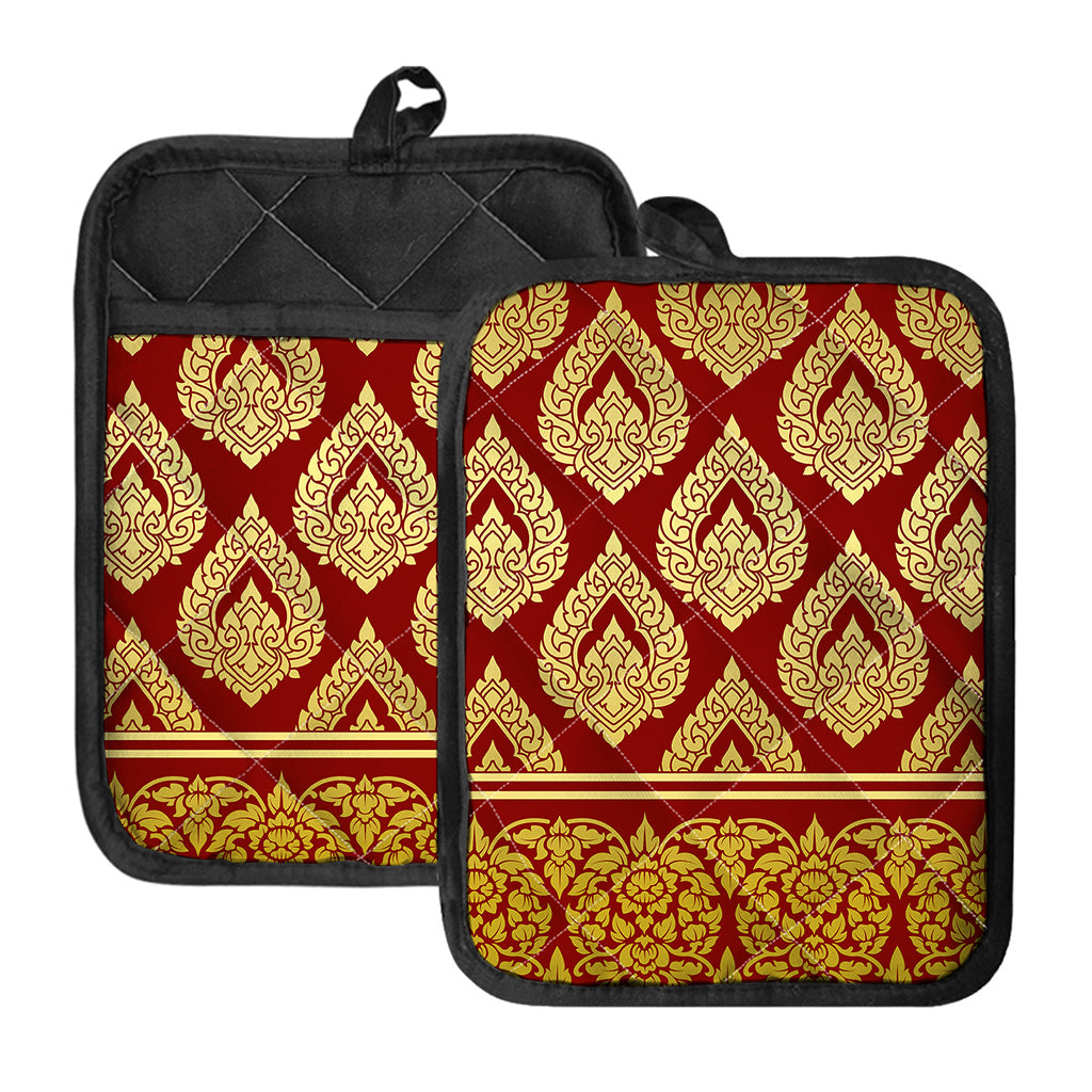 Traditional Thai Pattern Print Pot Holders With Pocket