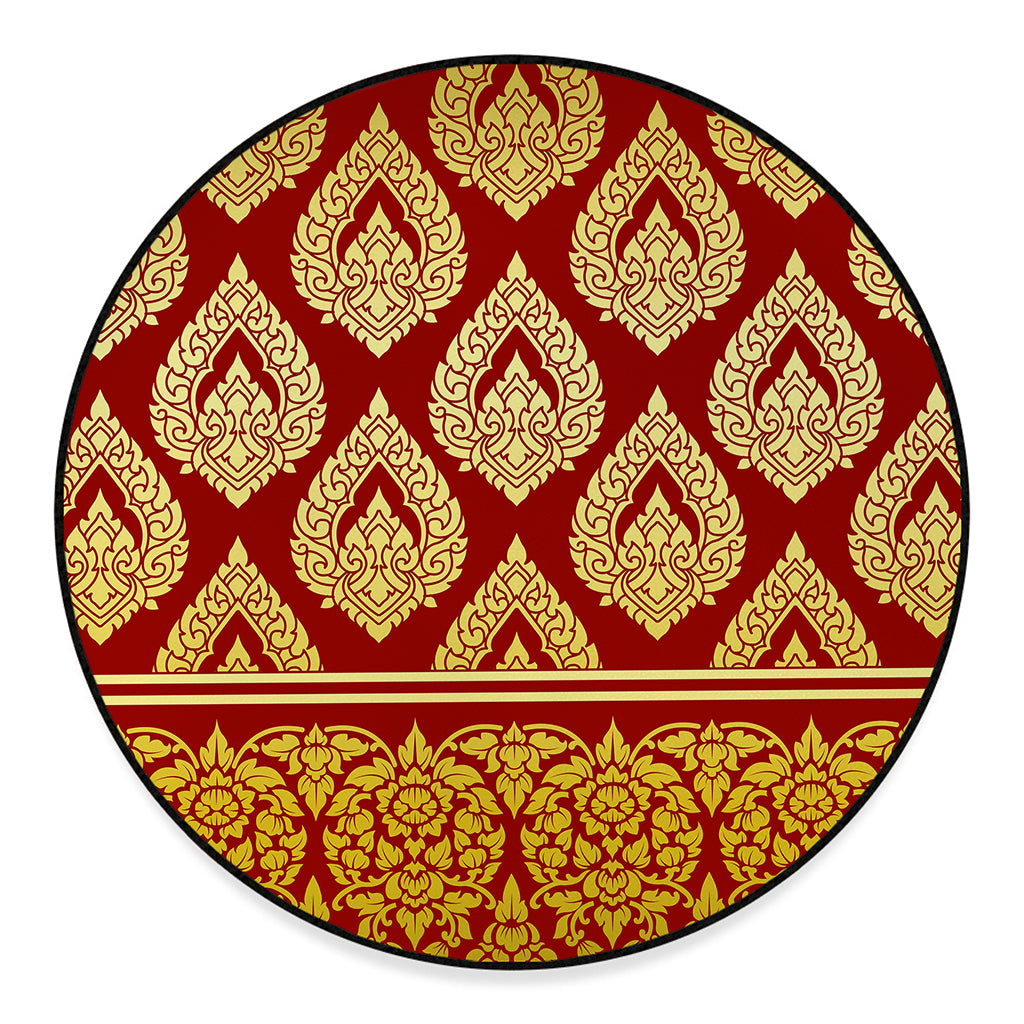 Traditional Thai Pattern Print Round Floor Mat