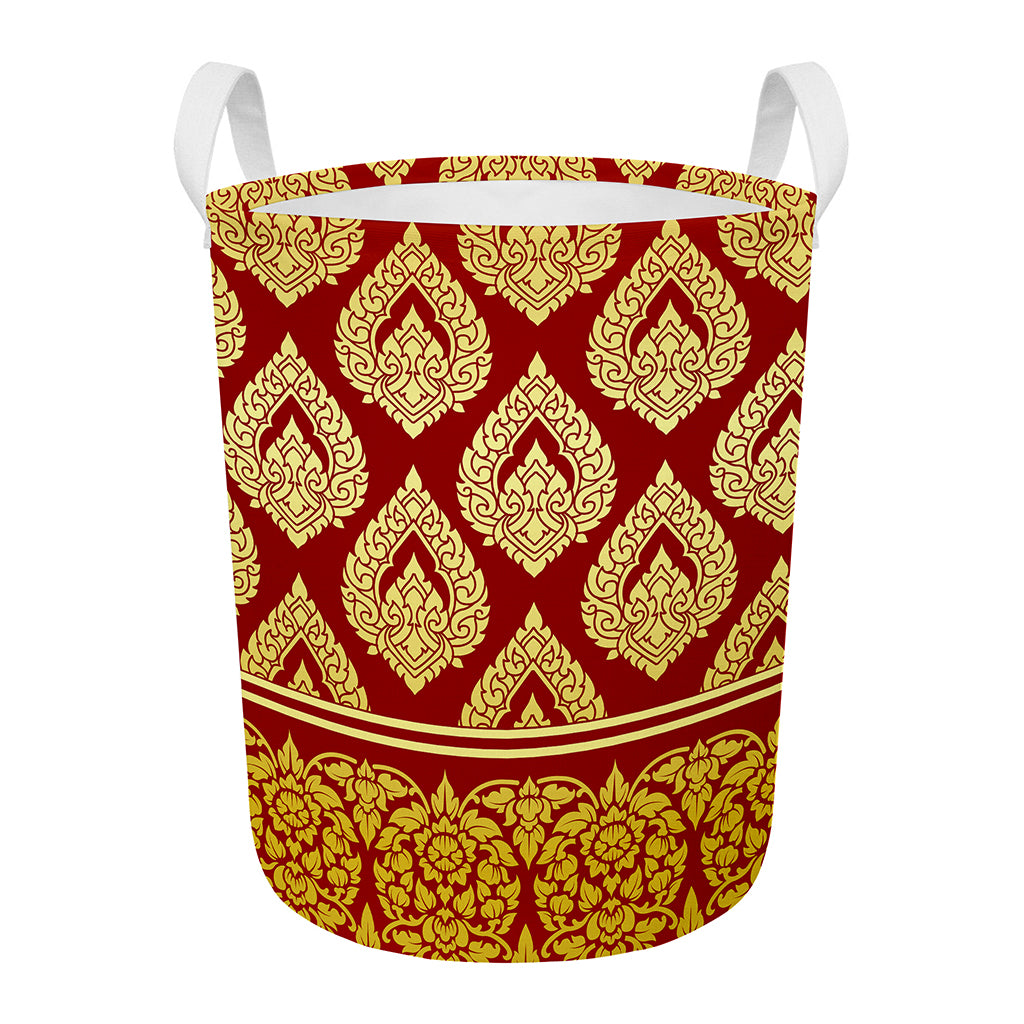 Traditional Thai Pattern Print Round Laundry Basket