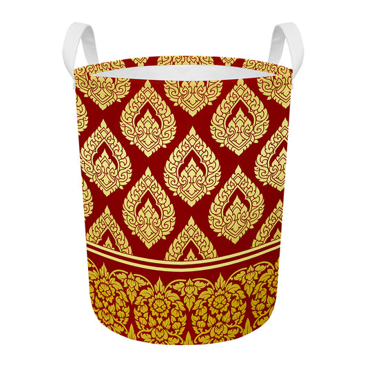 Traditional Thai Pattern Print Round Laundry Basket