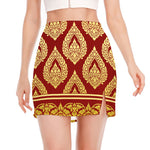 Traditional Thai Pattern Print Side Slit Mini Skirt