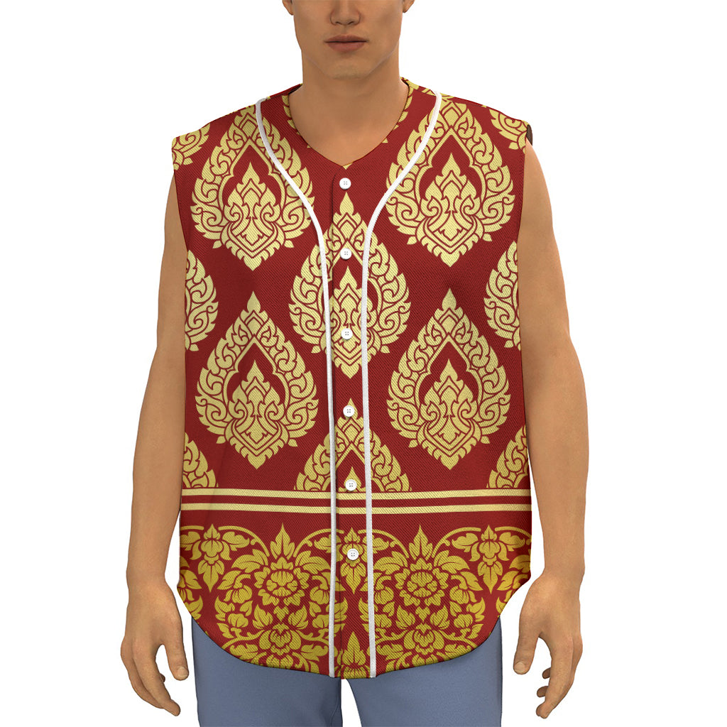 Traditional Thai Pattern Print Sleeveless Baseball Jersey