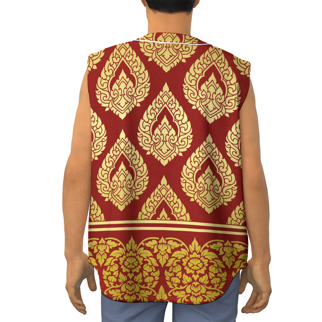 Traditional Thai Pattern Print Sleeveless Baseball Jersey