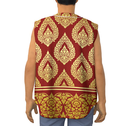 Traditional Thai Pattern Print Sleeveless Baseball Jersey