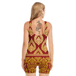 Traditional Thai Pattern Print Sleeveless One Piece Swimsuit