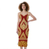 Traditional Thai Pattern Print Slim Fit Midi Cami Dress