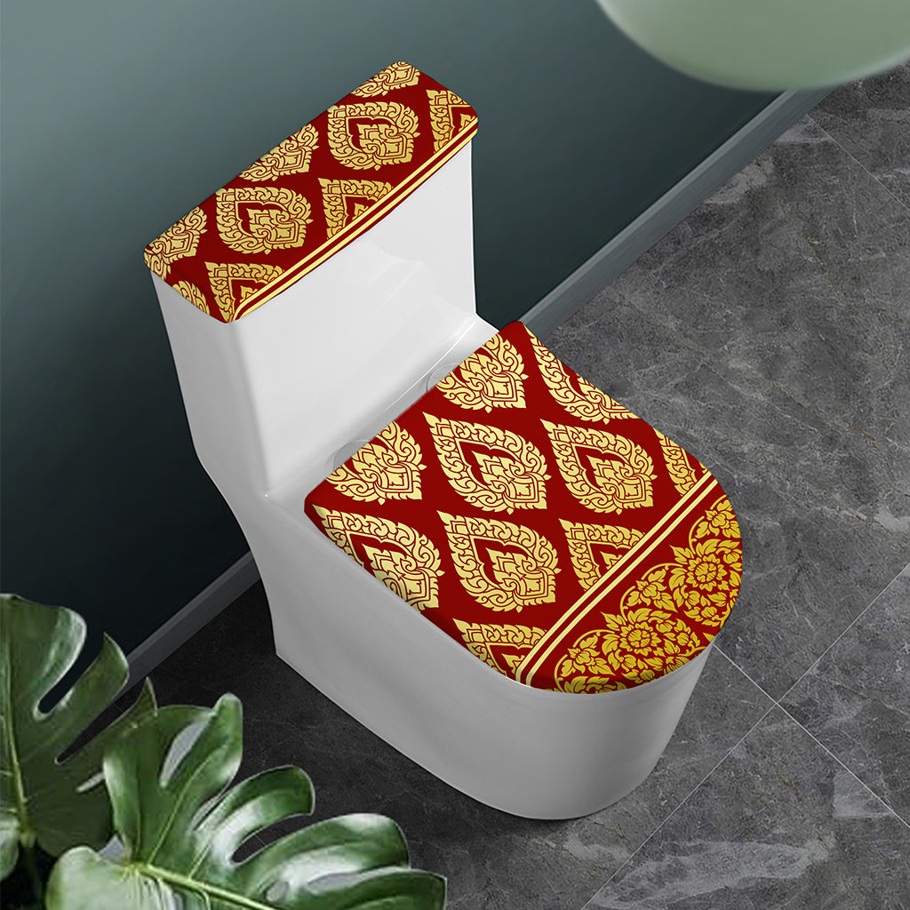 Traditional Thai Pattern Print Toilet Lid And Tank Cover Set