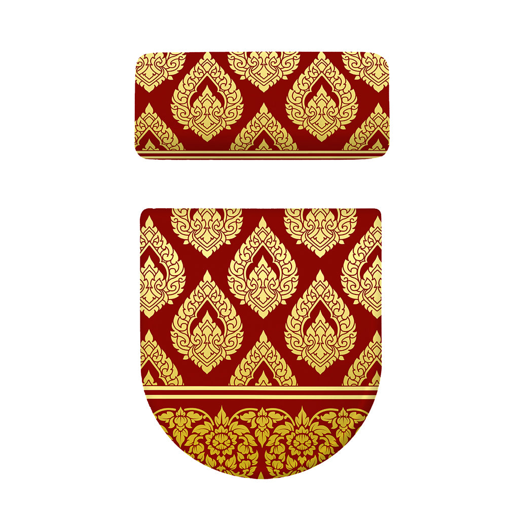 Traditional Thai Pattern Print Toilet Lid And Tank Cover Set