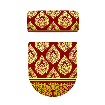 Traditional Thai Pattern Print Toilet Lid And Tank Cover Set