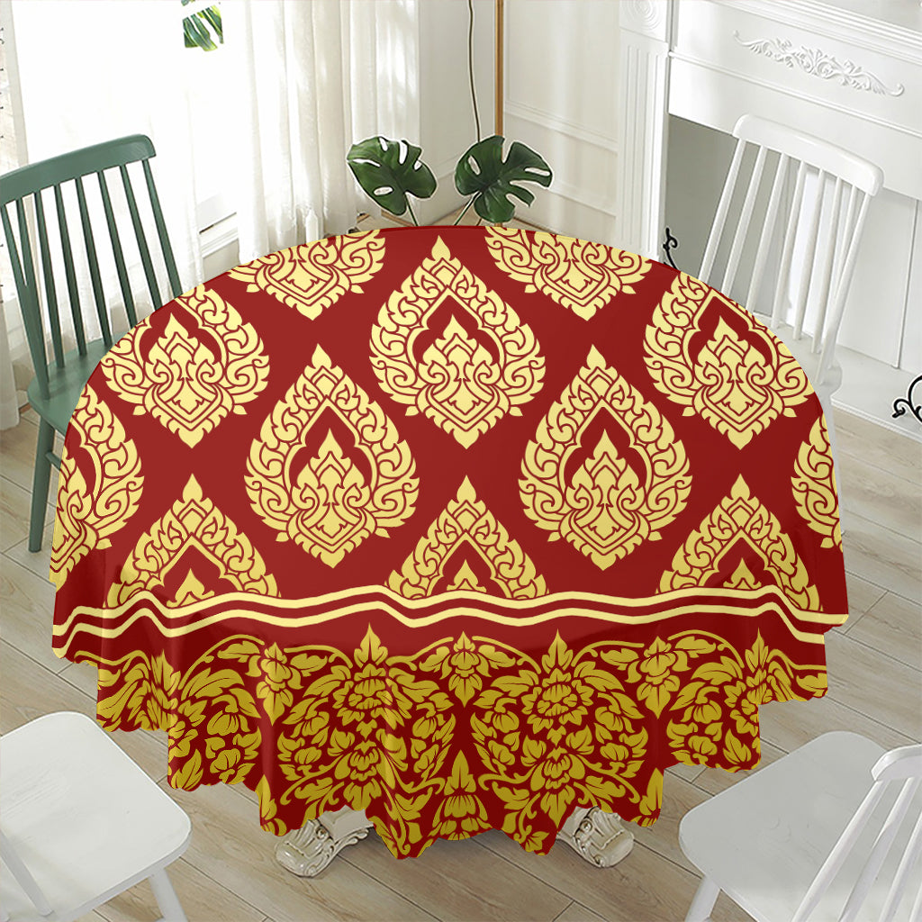 Traditional Thai Pattern Print Waterproof Round Tablecloth