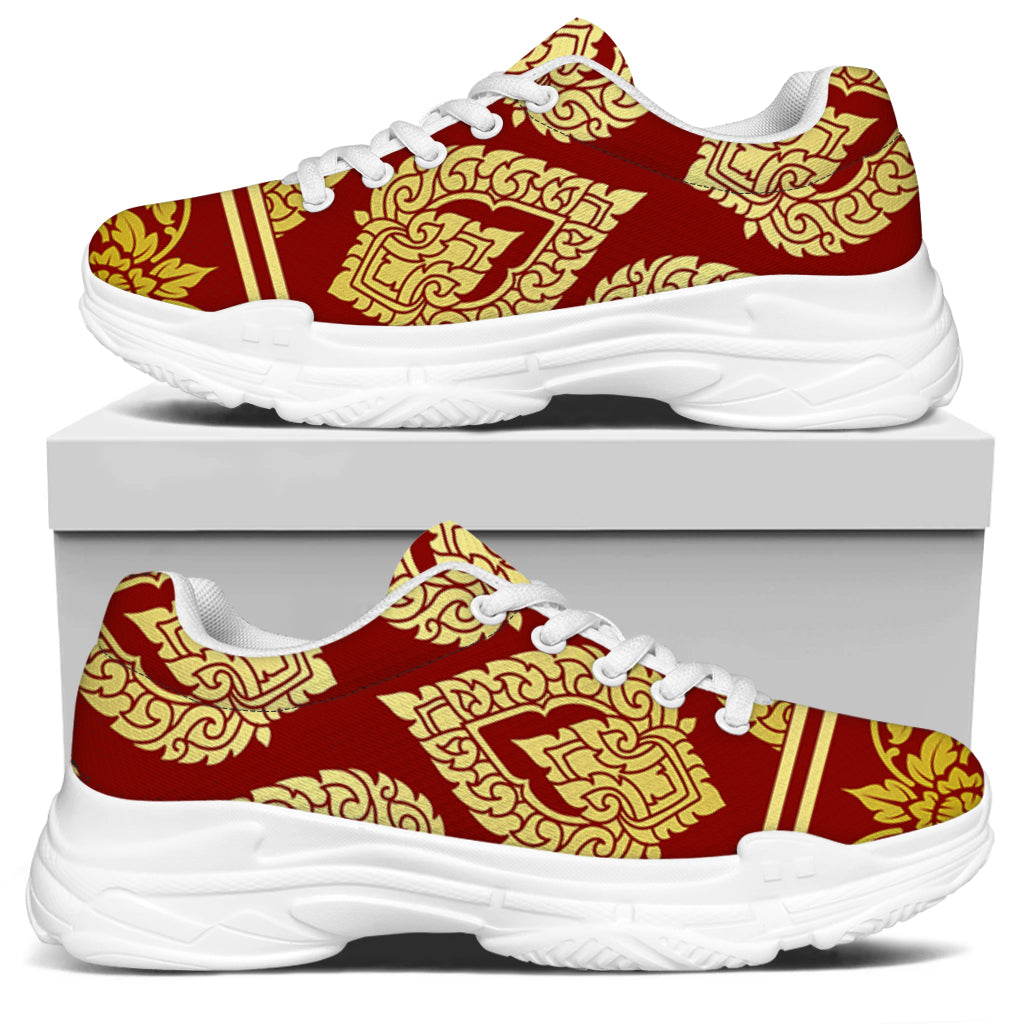 Traditional Thai Pattern Print White Chunky Shoes