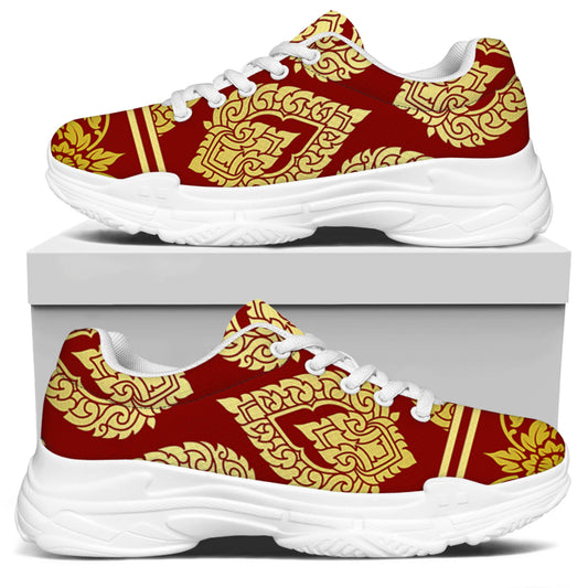 Traditional Thai Pattern Print White Chunky Shoes