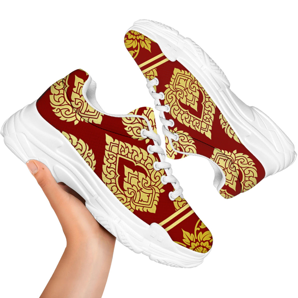 Traditional Thai Pattern Print White Chunky Shoes