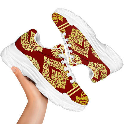 Traditional Thai Pattern Print White Chunky Shoes