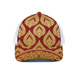 Traditional Thai Pattern Print White Mesh Trucker Cap