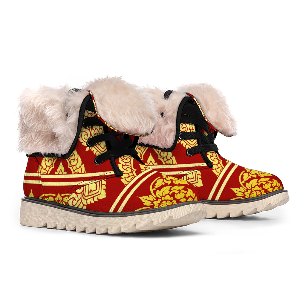 Traditional Thai Pattern Print Winter Boots