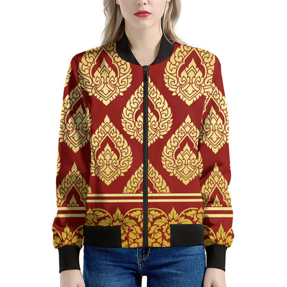 Traditional Thai Pattern Print Women's Bomber Jacket