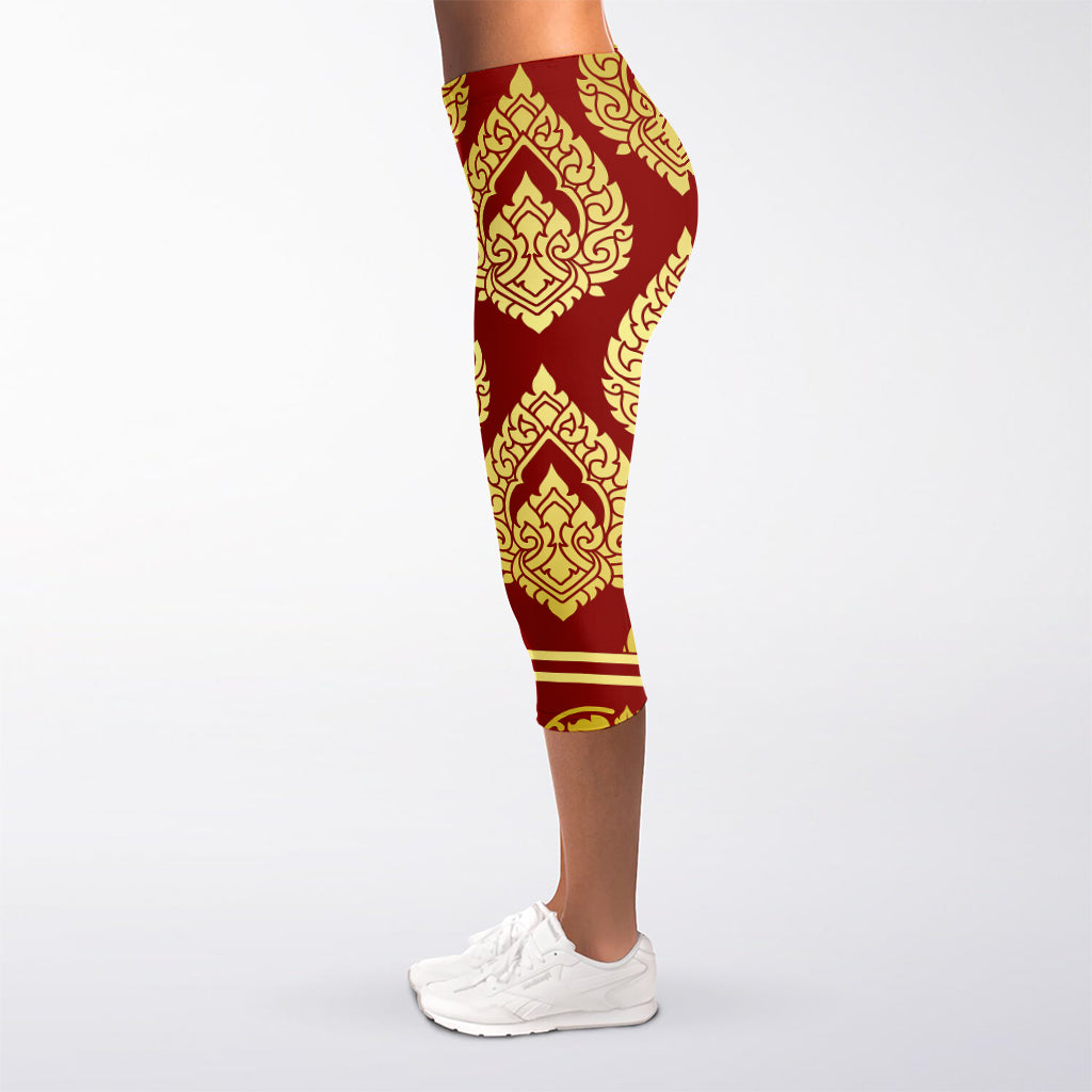 Traditional Thai Pattern Print Women's Capri Leggings