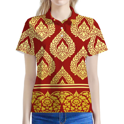 Traditional Thai Pattern Print Women's Polo Shirt