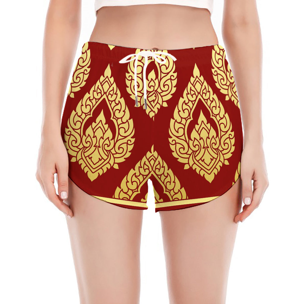 Traditional Thai Pattern Print Women's Split Running Shorts