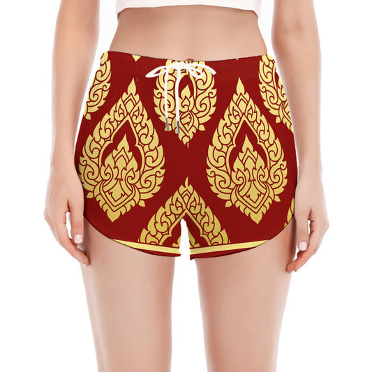 Traditional Thai Pattern Print Women's Split Running Shorts