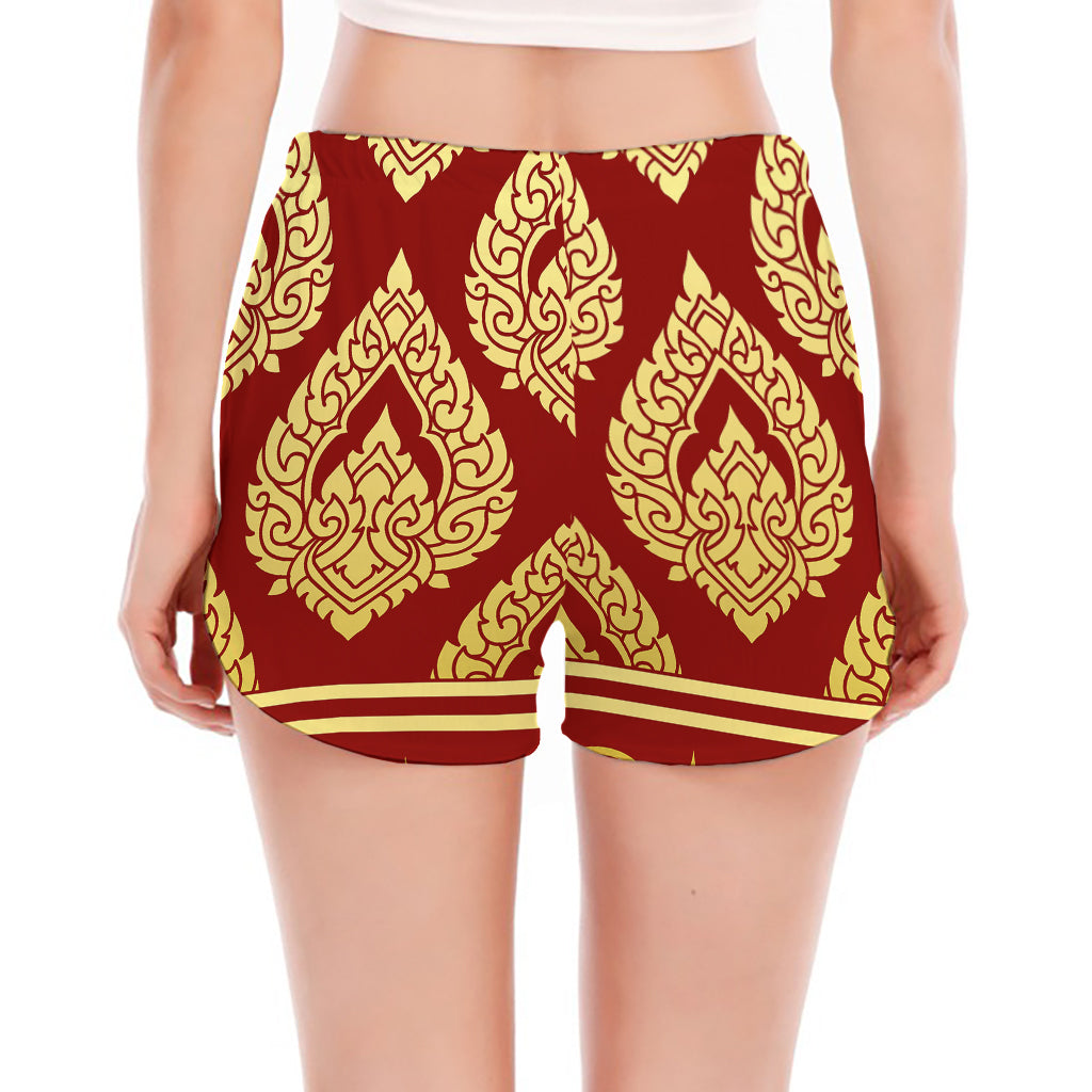 Traditional Thai Pattern Print Women's Split Running Shorts