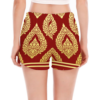 Traditional Thai Pattern Print Women's Split Running Shorts