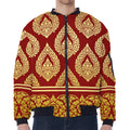 Traditional Thai Pattern Print Zip Sleeve Bomber Jacket