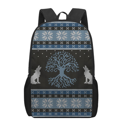 Tree Of Life And Howling Wolves Print 17 Inch Backpack